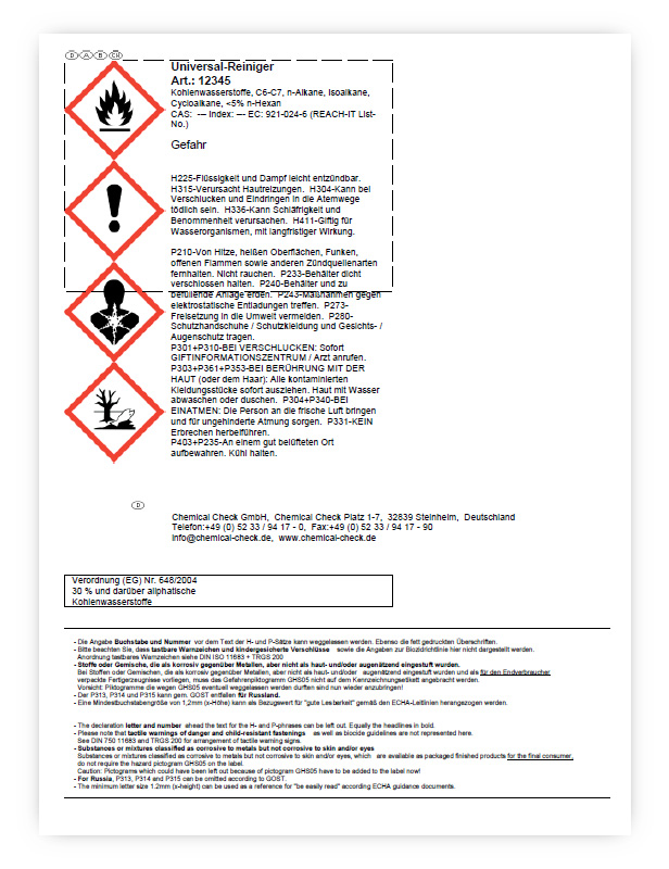 Chemical Check labels for hazardous substances